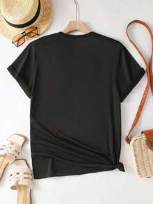 Women's One-Piece Short-Sleeved T-Shirt, Inspirational Design In Spanish, Artistic, Creative, Fun, Popular And Patterned Fashion Print, Breathable And Stretchy Round Neck Top, Comfortable Outerwear For Spring, Summer And Autumn, Cute And Loose Y2K Style. Leisure - Black - View 2