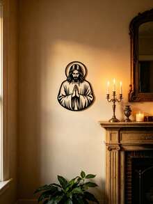 1pc Jesus Praying Metal Wall Art - Black Religious Decor With Floral Accents, Suitable For Church, Home, Chapel, Indoor/Outdoor Christian Family Decoration, Easter Gift, Metal Wall Art Decor - Black - View 10