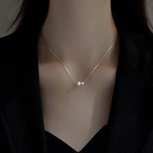Dây chuyền ngọc trai Pháp dành cho nữ, thiết kế tối giản sang trọng, thanh lịch, cá nhân hóa, dây chuyền mảnh mai dọc xương quai xanh. - Bạc - Xem 2