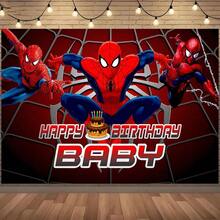 1pc Spider-Man Happy Birthday Backdrop Marvel Superhero Boy Party Decoration Cartoon Photography Background Indoor Holiday Gathering Scene Layout Cake Table Wall Tapestry Anime Fan Birthday Party Props Wall Hanging Decor - Nhiều màu - Xem 1