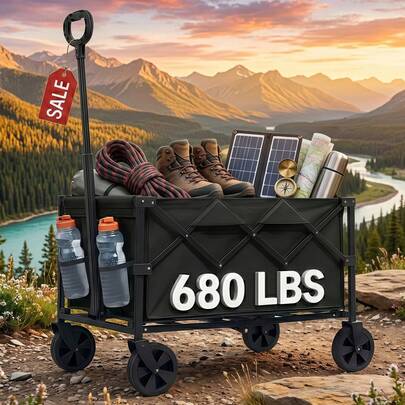 Carrito plegable todoterreno de alta resistencia, con estructura de acero inoxidable y lona Oxford 900D de gran durabilidad. Modelo multifuncional ideal para camping, jardinería, días de playa y compras cotidianas. Se despliega al instante sin necesidad de montaje. Disponible en color negro y rosa, equipado con asas reforzadas y ruedas muy resistentes; también funciona como práctico contenedor de almacenamiento para el jardín.
