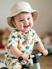 Infant Baby Toddler Dinosaur Print Bucket Cap Scratch Rope Bucket Hat Children's Adjustable Hat For Kids Girl Boy For Daily Casual Wear 0-4 Years - Multicolor - View 5