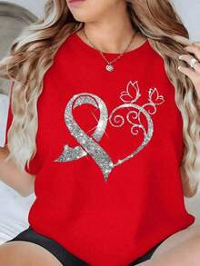 Women's Black Short-Sleeve T-Shirt With White Rhinestone Diva Letter Graphic, Shiny Aesthetic Short-Sleeve Top, Sexy Baddie Style Party Top, Fashionable Casual Blouse For Clubs, Pretty Blouses, 100% Cotton - 紅色的 - 查看 5