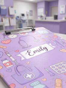 1pc Customized Name Nurse Clipboard, Personalized Medical Theme Clipboard, Purple Cute Medical Worker Supplies, Stethoscope Design, Pediatric Nurse Clipboard With Metal Clip, Nurse Appreciation Gift, Nurse Work Supplies, Back To School Nurse Clipboard,Back To School - Multicolor - View 4