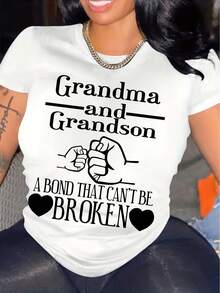Camiseta Estampada para Mujer - Camiseta Casual de Manga Corta y Cuello Redondo en Blanco con Diseño de Texto Abuela y Nieto. Con un Corte Relajado para Todas las Estaciones, la Elección Perfecta Tanto para el Uso Diario como para tus Atuendos de Vacaciones (Lavable aáquina). - Blanco - Ver 7