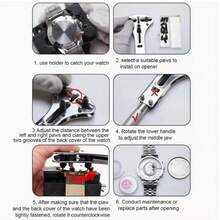 Bộ 3 món (gồm 18 răng thép) Dụng cụ sửa chữa đồng hồ, mở nắp lưng đồng hồ bằng thép, 4 loại răng, có thể điều chỉnh, kèm giá đỡ máy. - Ba móng vuốt có đế - Xem 8