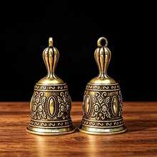 Antique Carved Brass Hand Bell, Multi-Purpose Vintage Metal Bell For Holiday Celebration, Wedding, Spiritual Healing, Desktop Decor And Hanging Ornament - Multicolor - View 8