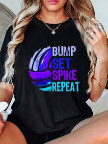 Camiseta de voleibol para niñas Bump Set Spike Repeat azul/morado, informal, de manga corta, transpirable y cómoda. - Negro - Ver 5