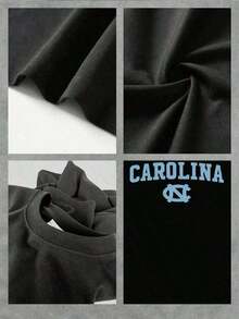 Estilo Y2K, estilo de moda, lo más nuevo de 2026, estilo lindo, estilo casual, blusas para mujer>ropa. 1 pieza de camiseta con estampado gráfico del equipo Carolina para mujer, cómoda, de algodón puro, estilo universitario, para uso diario informal, regalo de cumpleaños perfecto para exalumnos de la UNC y fans de Carolina, ¡expresa tu espíritu de equipo! Regalo para el Día de la Madre, Ropa para el Día del Partido, Conjuntos de Verano para Mujer. Corte relajado para un estilo sin esfuerzo. 180g 100% Algodón. 180g (Tallas S-XXXL) - Negro - Ver 4