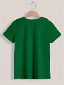Camiseta Casual de Talla Grande para Mujer, "Busqué al Señor y Él Me Escuchó", Estilo Deportivo, Informal, Cómoda y Holgada, Cuello Redondo, Estampada, para Vestimenta Casual, Apta para Todas las Temporadas, Lavable a Máquina, Ropa de Mujer para el Día de San Valentín, Atuendos para Citas, Ropa de Mujer para el Día de San Patricio, Ropa de Verano, Atuendos de Pascua para Mujer, Atuendos de Regalo para el Día de la Madre, Camiseta Gráfica Divertida de Talla Grande para Mujer. blusa casual mujer  playeras de mujer algodon - Verde - Ver 3