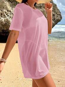 Swim Vcay Encubrimiento de playa para vacaciones de verano de unicolor transparente y de moda para mujer - Rosa - Ver 4