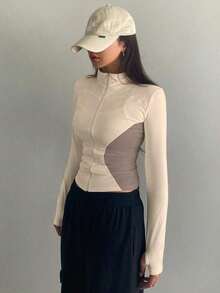 Chaqueta Ajustada Con Cierre De Cremallera Para Mujer - Albaricoque - Ver 4
