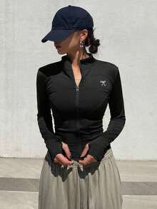 de forro polar de ajuste ceñido con cuello alto de unicolor para mujer, otoño e invierno - Negro - Ver 6