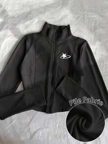 Chaqueta ligera con estampado de polo para mujer, abrigo casual de calle deportivo con cremallera, ajuste delgado de manga larga, otoño - Negro 3 - Ver 8