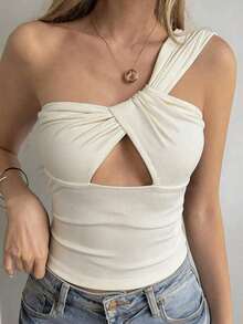 Camiseta sin mangas ajustada con tiras cruzadas huecas, estilo sexy y casual para mujer, Y2K - Albaricoque 2 - Ver 5