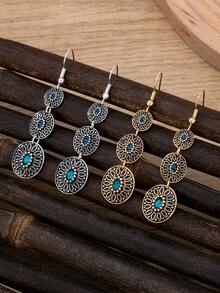 1 Pair Vintage Bohemian Style Classic Round Combination Earrings, Minimalist Versatile Elegant Design - Gold - View 2
