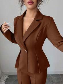 Traje elegante que afina la cintura, pantalones acampanados y estilizadores para uso diario, adecuado para vacaciones, citas, Día de la Independencia, atuendo de maestra - Marrón Mocha - Ver 4
