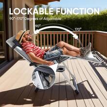 Zero Gravity Outdoor Reclining Lounge Chair With Cup Holder & Removable Cushion, Foldable Patio Camping Chair For Indoor & Outdoor Use - Grey - View 8