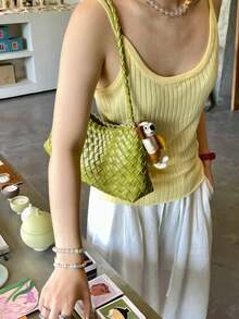 2026 New Handmade Woven Coffee Color Casual Shoulder Bag, Underarm Bag, Mother-Child Bag, Business Women's Commuter Bag, Suitable For Work, Shopping, Dating, Travel, School And Other Daily Use (Accessories Not Included) - Green - View 3