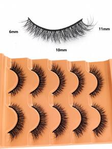 NAIJEMA 5 Pairs Fluffy Faux Mink Eyelashes, Delicate, Thick, Curly Soft, 3D Natural Eyelashes, Suitable For Party, Daily Wear, Cat Eye Style, Applicable For Various Occasions - Black - View 5