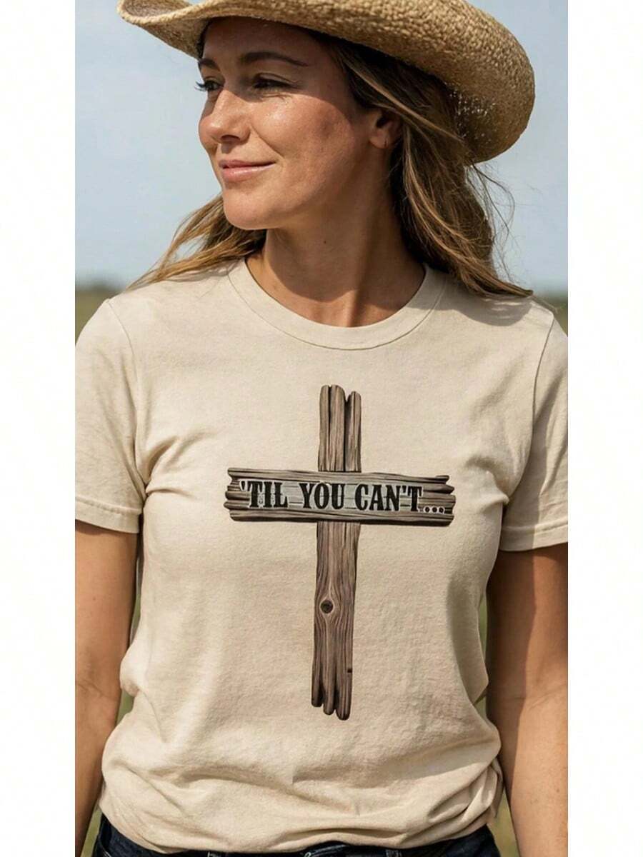 Camiseta Unisex 'Hasta Que No Puedas' • Camiseta con Cruz de Madera Rústica • Camiseta con Diseño Cristiano • Camiseta de Inspiración Religiosa • Camiseta Espiritual para Hombres y Mujeres • - Blanco - Ver 1
