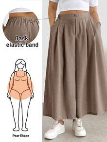 Comfortable And Loose-Fitting Elastic-Waist Pleated Shorts/Skirts, A Basic And Versatile Style For Everyday Wear, Flattering The Figure, In Apricot Color, For Plus-Size Women, For Spring/Summer - Persimmon 3 - View 1