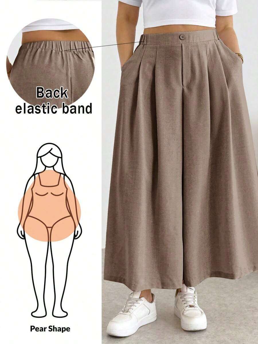 Comfortable And Loose-Fitting Elastic-Waist Pleated Shorts/Skirts, A Basic And Versatile Style For Everyday Wear, Flattering The Figure, In Apricot Color, For Plus-Size Women, For Spring/Summer - Persimmon 3 - View 1