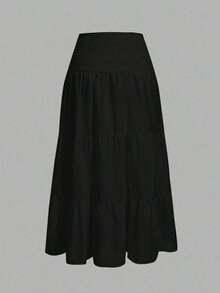 MOD Minimalist A-Line Skirt With Pleats And Drawstring In A Solid Color, For Casual Everyday Wear - 黑色 - 查看 2