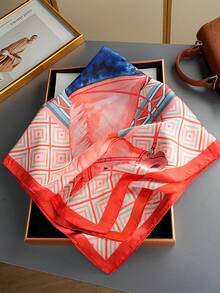 1pc 70*70cm/27.56inch Fashion Scarf, Luxury Floral Print Square Scarf, Women's Neckerchief, Casual Polyester Scarf, Versatile Accessory - Multicolor - View 7