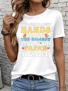 Camiseta de manga corta para mujer, para ocio al aire libre y en casa, 220g. Las manos más pequeñas dejan la mayor huella en el corazón de papá. Camiseta para papá, regalo para el Día del Padre, para abuelo, hombres, mujeres, ropa de amor familiar. Regalo para ocio, al aire libre, vacaciones y fiestas. - Blanco - Ver 2