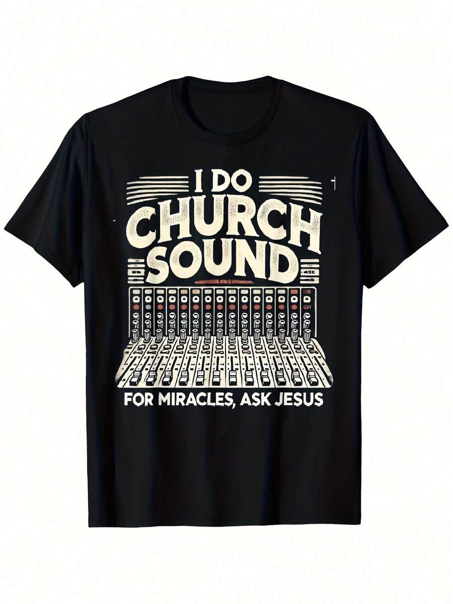 Camiseta de Música Cristiana - Camiseta Vintage de Adoración con Arte de Teclado y Patrones Corales, Tela Transpirable de 180GSM, Adecuada para Coros de Iglesia, Conciertos, Servicios de Adoración - Cuello Redondo, Manga Corta, Estilo Casual - Negro - Ver 1
