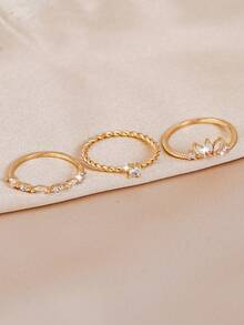 Bộ 3 chiếc nhẫn Cubic Zirconia tinh tế, thích hợp cho nữ đeo hàng ngày, hẹn hò, đám cưới, tiệc tùng, đeo nhiều chiếc cùng lúc, làm quà tặng cô dâu. - Vàng - Xem 7