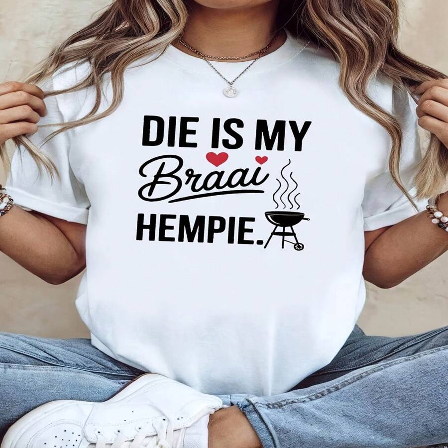 Women's White Cotton Round Neck Short Sleeve Braai Graphic Regular Length T-Shirt Casual Sexy Elegant High Stretch - 白色 - 查看 1