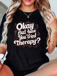 1 Piece Women's Modern Black Short Sleeve T-Shirt 100% Cotton, 180g, For Therapists, Counselors, Psychologists, Mental Health. - 黑色 - 查看 1
