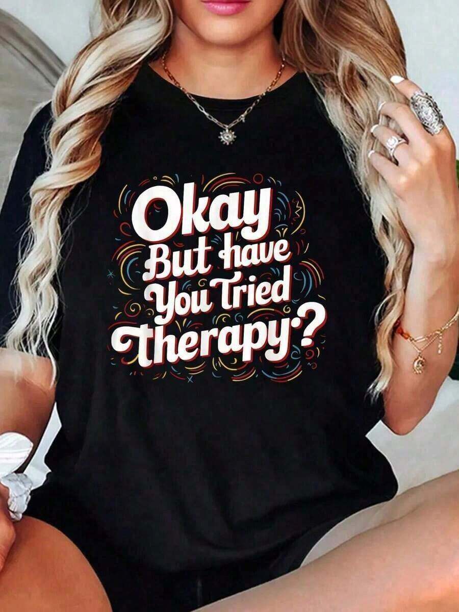 1 Piece Women's Modern Black Short Sleeve T-Shirt 100% Cotton, 180g, For Therapists, Counselors, Psychologists, Mental Health. - 黑色 - 查看 1