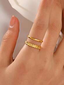 1pc 18K Gold Plated Stainless Steel Fashionable Elegant Geometric Line Open Ring, Suitable For Women's Daily Wear - Gold - View 2
