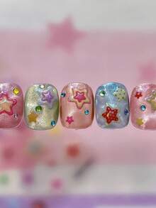 1pc Holographic Star Nail Stickers, 3D Jelly Gradient Star Pattern, Exquisite Self-Adhesive Nail Stickers - Multicolor - View 5