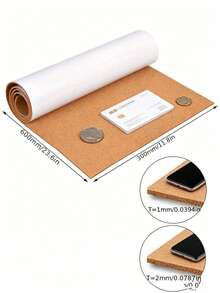 1 Roll Self-Adhesive Cork Board Sticker, Suitable For Walls, 1-2mm Thick Decorative Hanging Pinboard, Home/School Message Board & Vision Board - Brown - View 4
