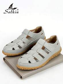 Salkin Sandales d'été rétro à la mode pour femmes, sandales plates minimalistes à bout ouvert de couleur unie, confortables pour le port extérieur,  haut de gamme abordable avec un look de ballerines, convient pour l'école, les étudiants universitaires, chaussures de marche décontractées durables et antidérapantes,  doux et confortable, convient pour les jeans, les jupes, les cadeaux de vacances, le style vacances. La taille est petite, il est recommandé de commander une taille au-dessus. - Gris - Voir 8