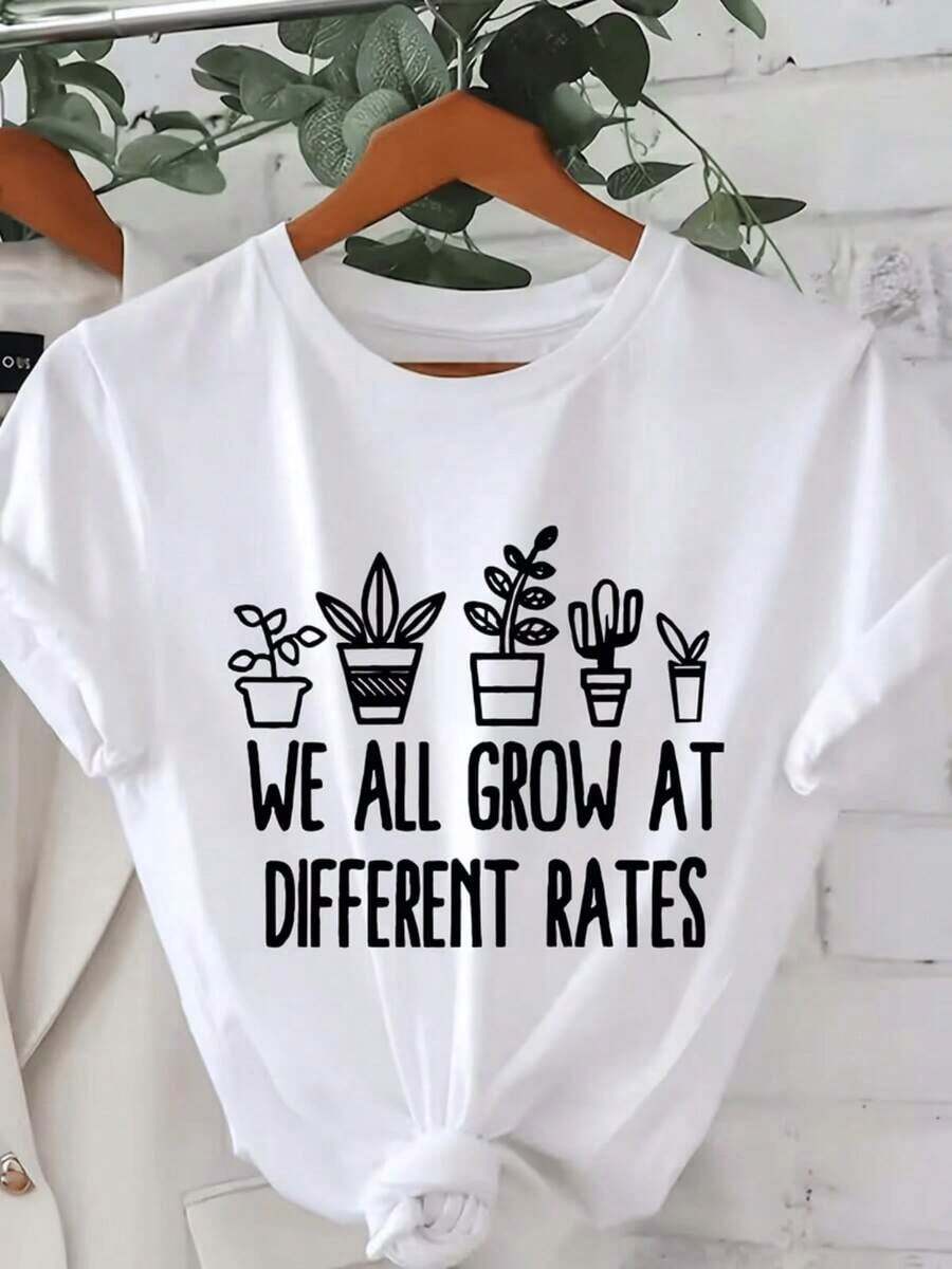 Camiseta de Mujer con Estampado de Letras en la Espalda y Cuello Redondo - Blusa Casual de Manga Corta, Suave y Transpirable para Primavera Verano, Lavable a Máquina, Ropa Casual Adecuada para Mujeresblusas para mujer>ropa - Blanco - Ver 1