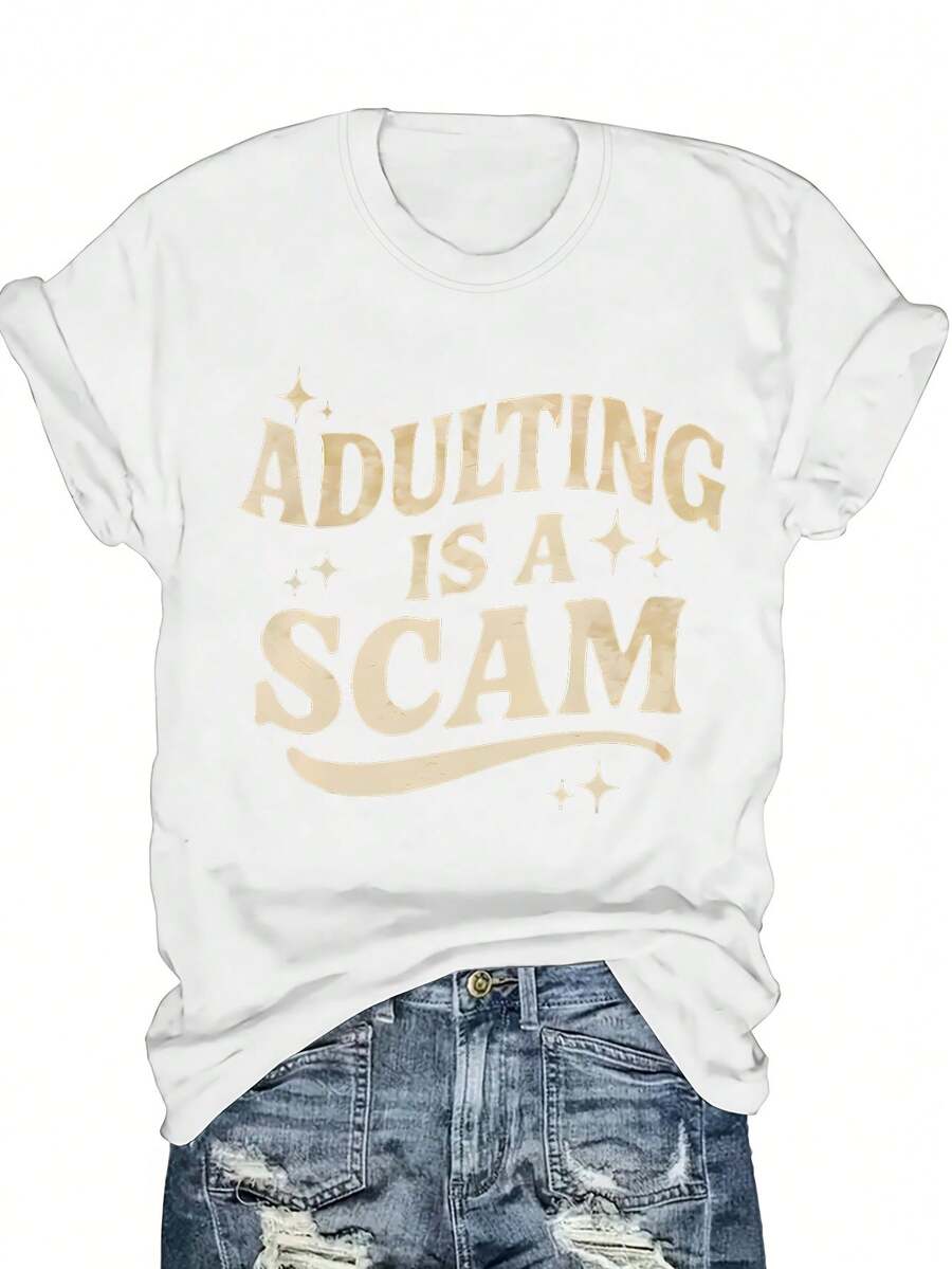Camiseta Divertida para Mujer con la Frase "Un Adulto 'Blended' es una Estafa" - Blusa de Manga Corta con Cuello Redondo y Lema Humorístico Retro, Ideal como Regalo para Ella, Top Casual para Uso Diario y Ropa con Humor, Lavable a Máquina, Ropa Cómoda para el Día a Día. EDX0 - Blanco - Ver 1
