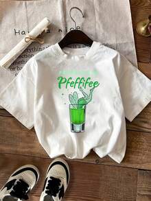 Fashionable Short-Sleeved Cocktail T-Shirt, Casual Round Neck T-Shirt For Women - White - View 1