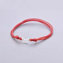 1pc Crescent Moon Shaped Adjustable Rope Bracelet Set, Black & Red Minimalist Moon Jewelry, Suitable For Men & Women, Long Distance Relationship Gift, Starry Sky Friendship Bracelet - Silver - View 2