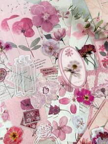 100pcs/Pack Vintage Plant & Floral Mixed Material Scrapbooking Stickers, Multifunctional DIY Decorative Stationery - Dried Flower Post Office - View 3