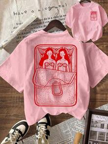 Mermaid Sardine Summer Social Club Casual Short-Sleeved Crew Neck T-Shirt, White For Back To School Season. Pure-Cotton - 白色 - 查看 6