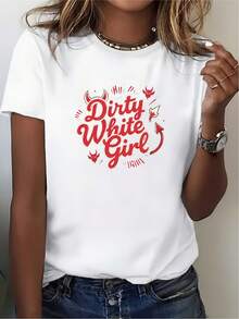 'Off-White' 180g T-Shirt For Family Gatherings And Office Teams, Perfect Gift For Halloween And Christmas Parties, Unique Fashion Top For Women For Spring/Summer - White - View 7
