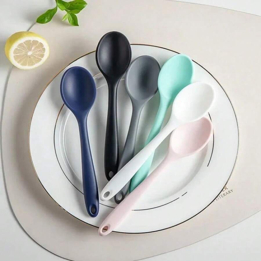 Cuchara de silicona para mezclar sopa, cucharas para mezclar, cucharón para mezclar, utensilios de cocina, herramienta para agitar y servir, 3 uds. - Verde - Ver 1