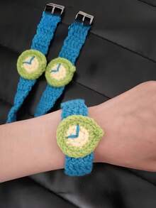 1pc Handmade Knitted Yarn Small Watch, Creative Gift For Couples, Bracelet, Wristband, Jewelry - Multicolor - View 1