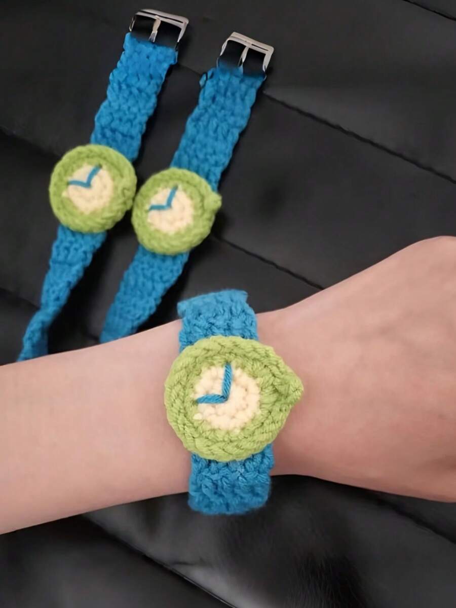 1pc Handmade Knitted Yarn Small Watch, Creative Gift For Couples, Bracelet, Wristband, Jewelry - Multicolor - View 1