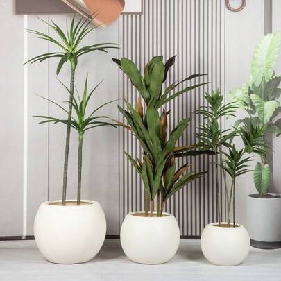 1 chậu trồng cây bằng nhựa hình cầu cỡ lớn, chậu trang trí cây giả cỡ lớn đặt trên sàn, chậu hoa nhựa tròn đường kính rộng.
